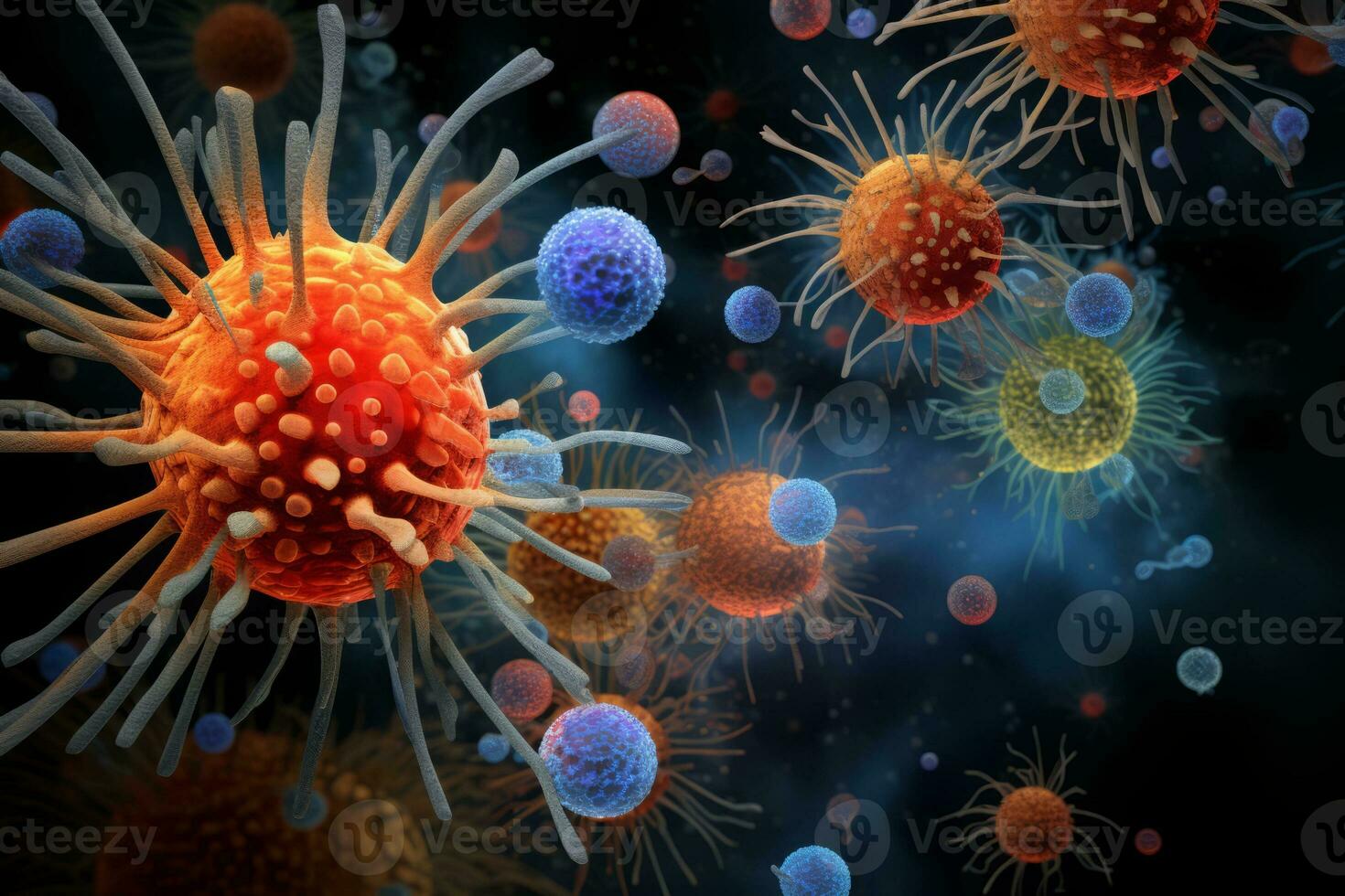 An abstract representation of the immune system's attack on healthy tissues. Generative AI photo