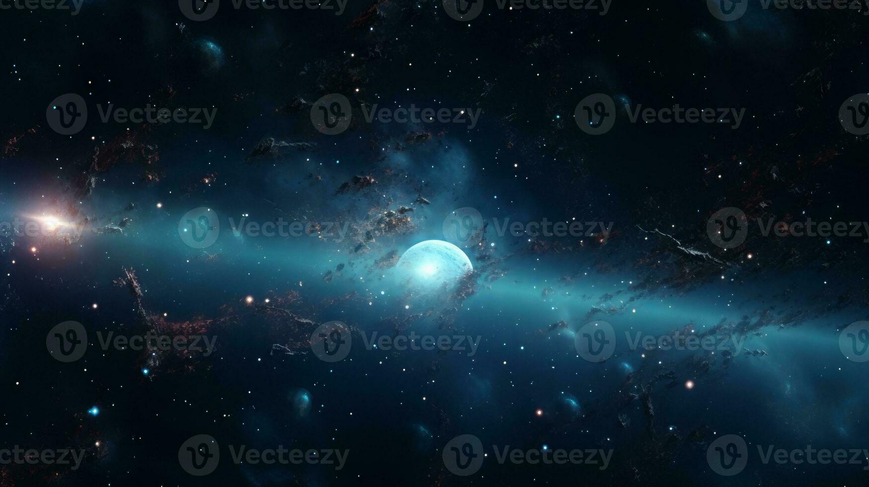 Starry galaxy with planets orbiting and shooting stars. Generative AI photo