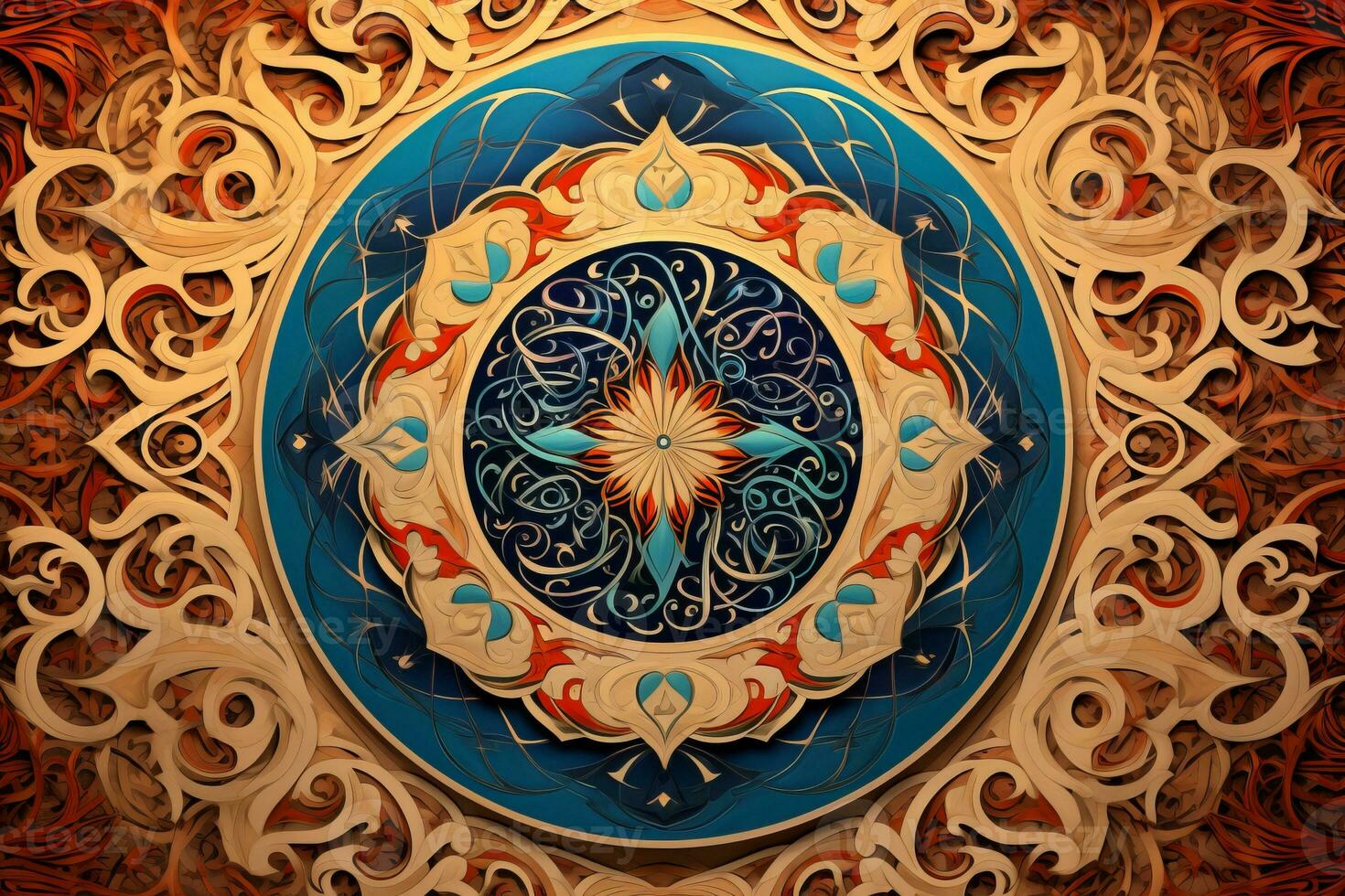 Painting of a circular design on a wall. Generative AI photo