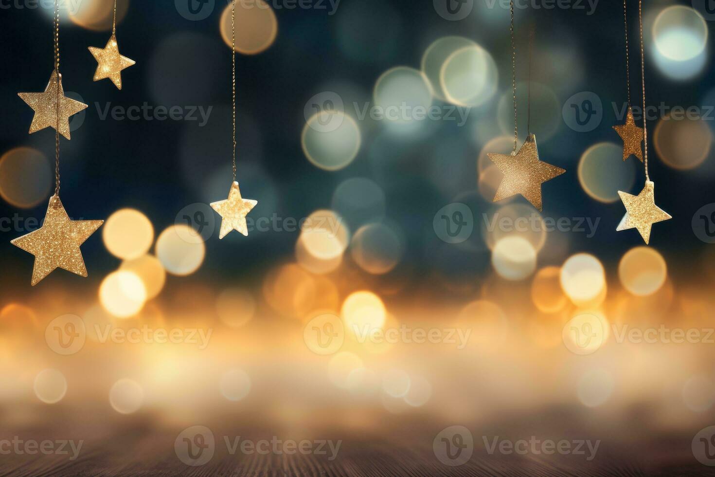 Bokeh lights with sparkling Christmas stars. Generative AI photo