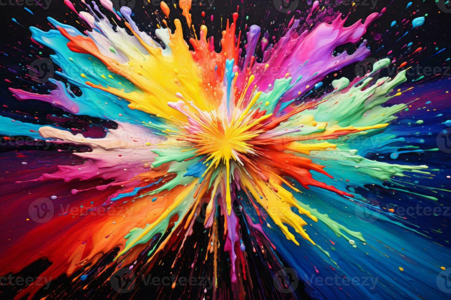 Colorful explosion of paint on a black background. Generative AI photo