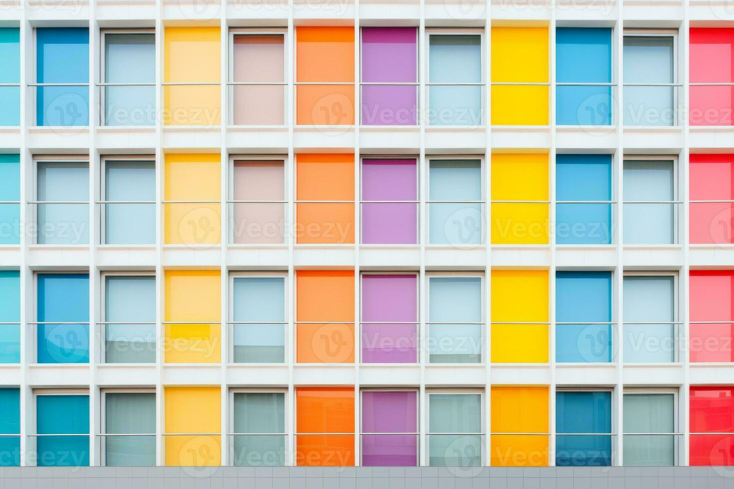 A multicolored building with many windows. Generative AI photo