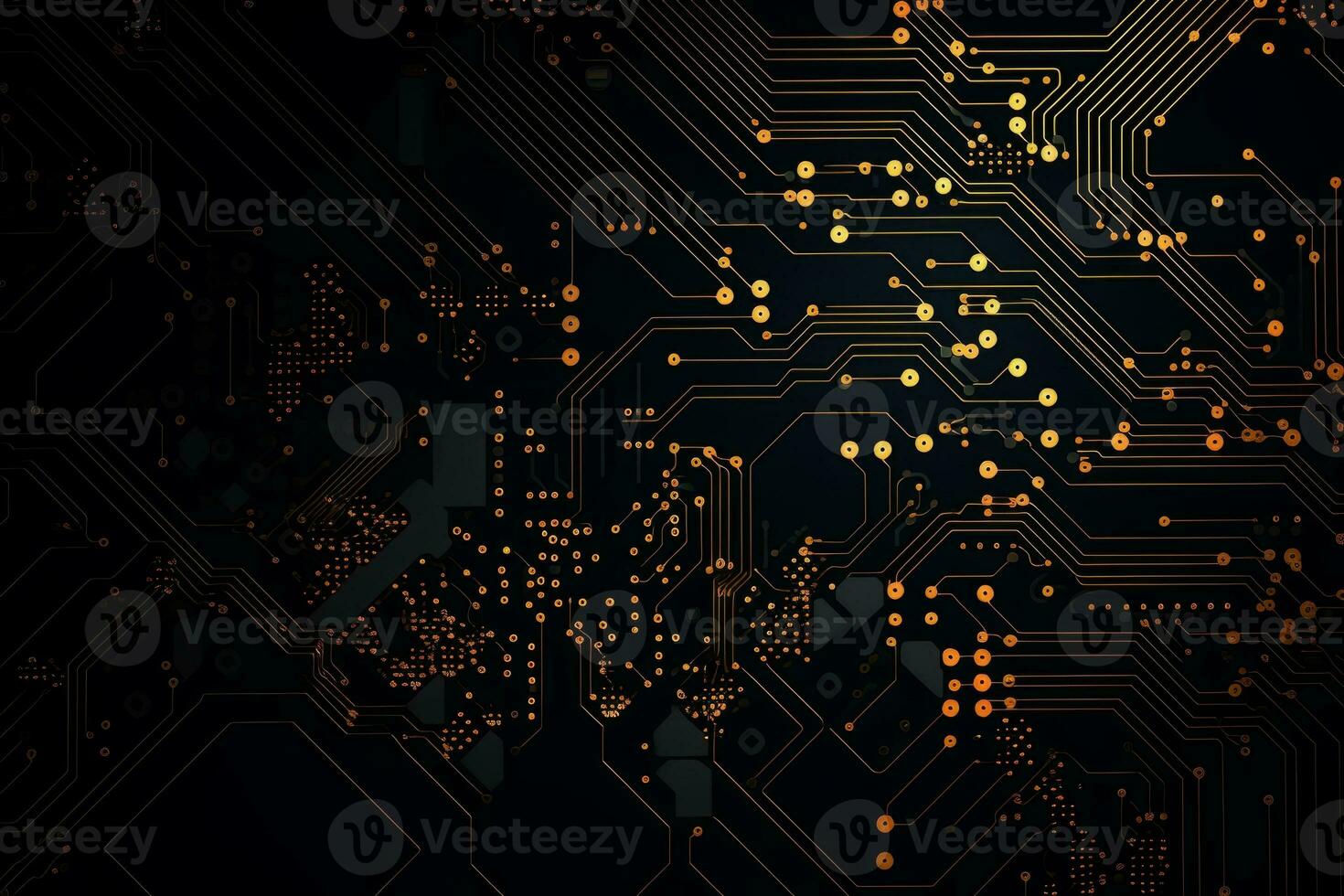 Circuitry pattern on a dark background. Generative AI photo