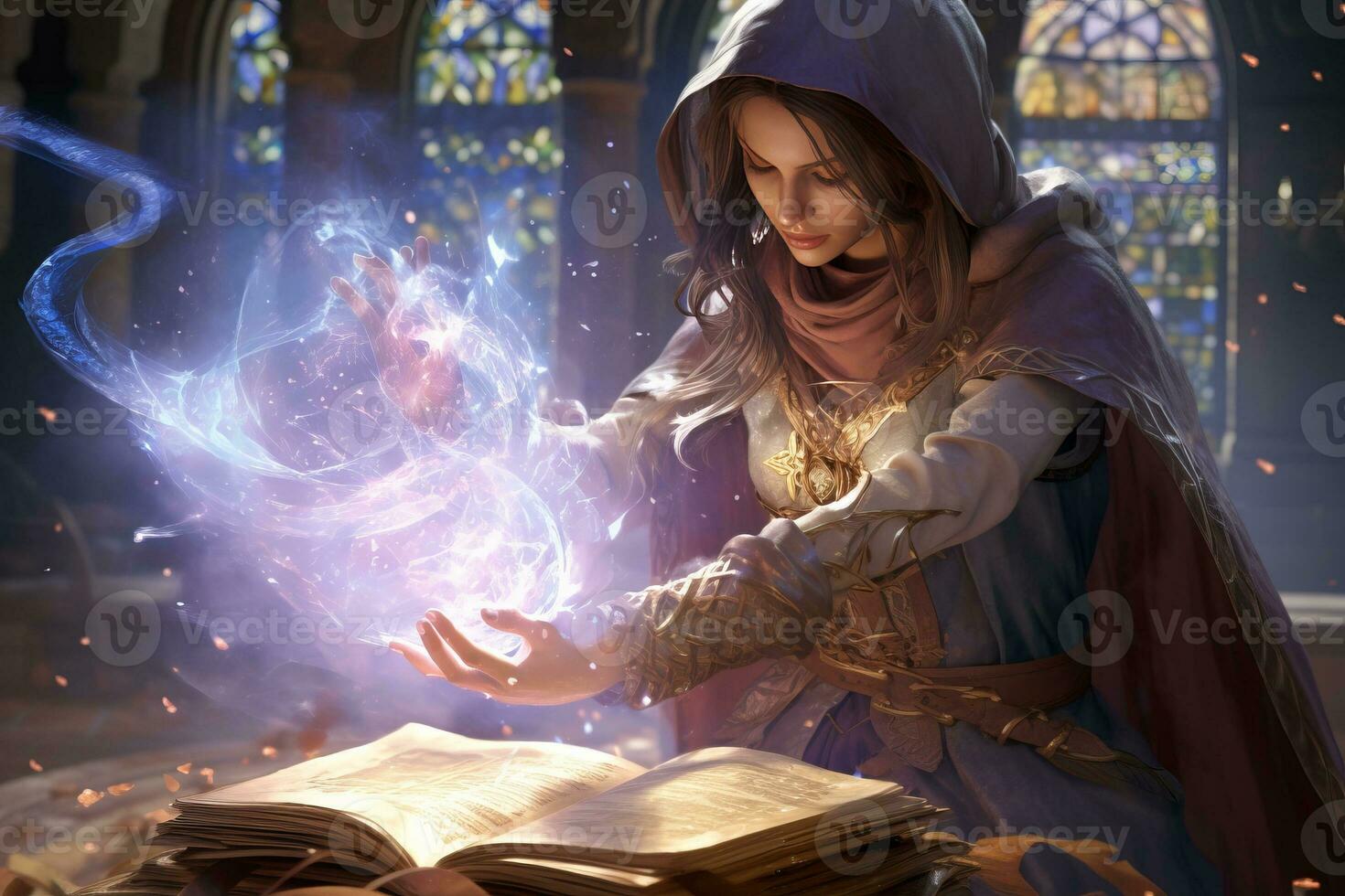 Close up of a player's character performing intricate magic spellS. Generative AI photo