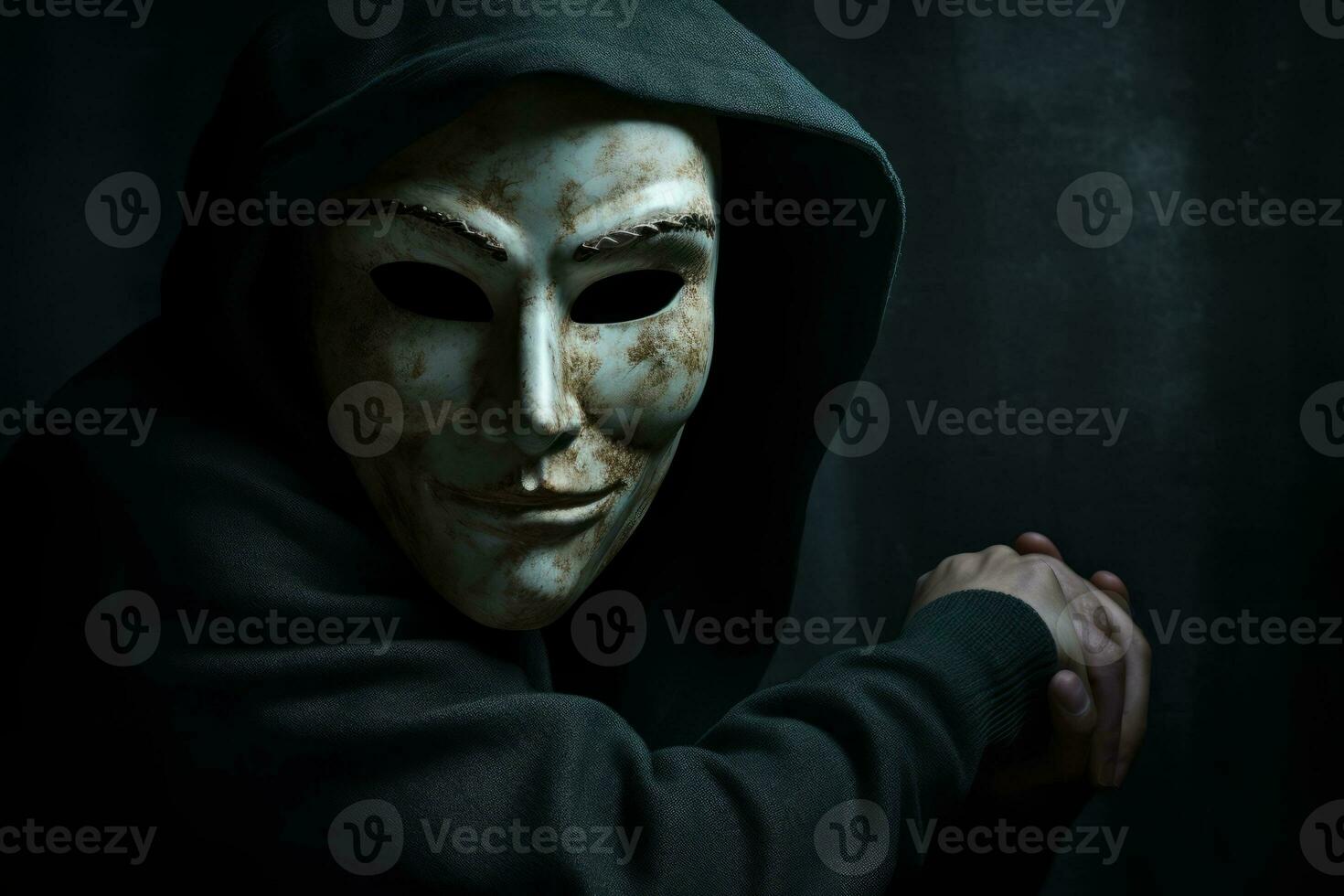 Conceptual image of a person with a mask. Generative AI photo