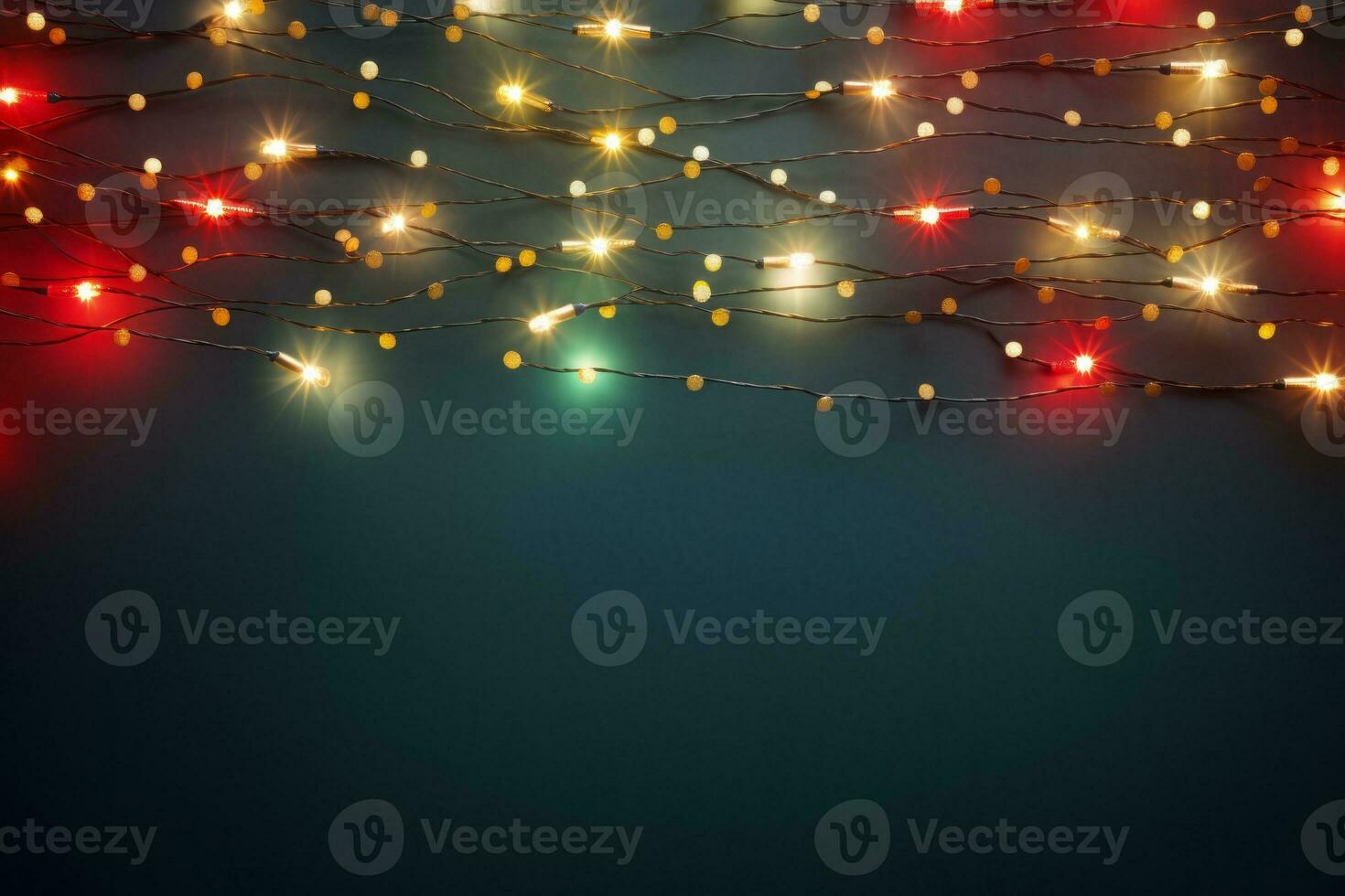 String of christmas lights on a dark background. Generative AI photo