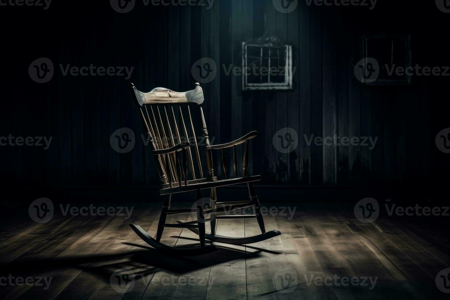 Creaky rocking chair moving on its own. Generative AI 31581731 Stock