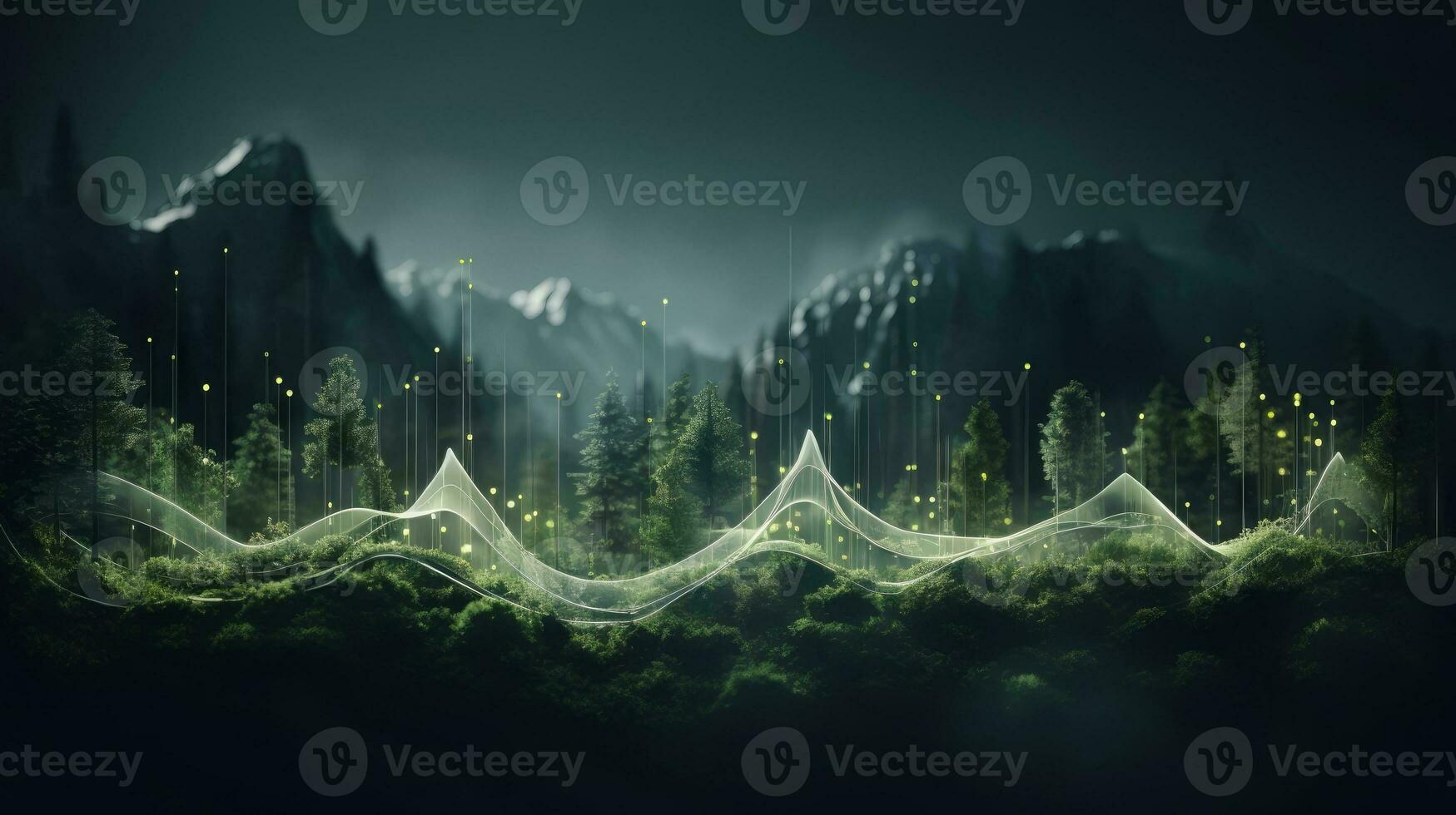 Creative audio waveforms transforming into nature inspired elements. Generative AI photo