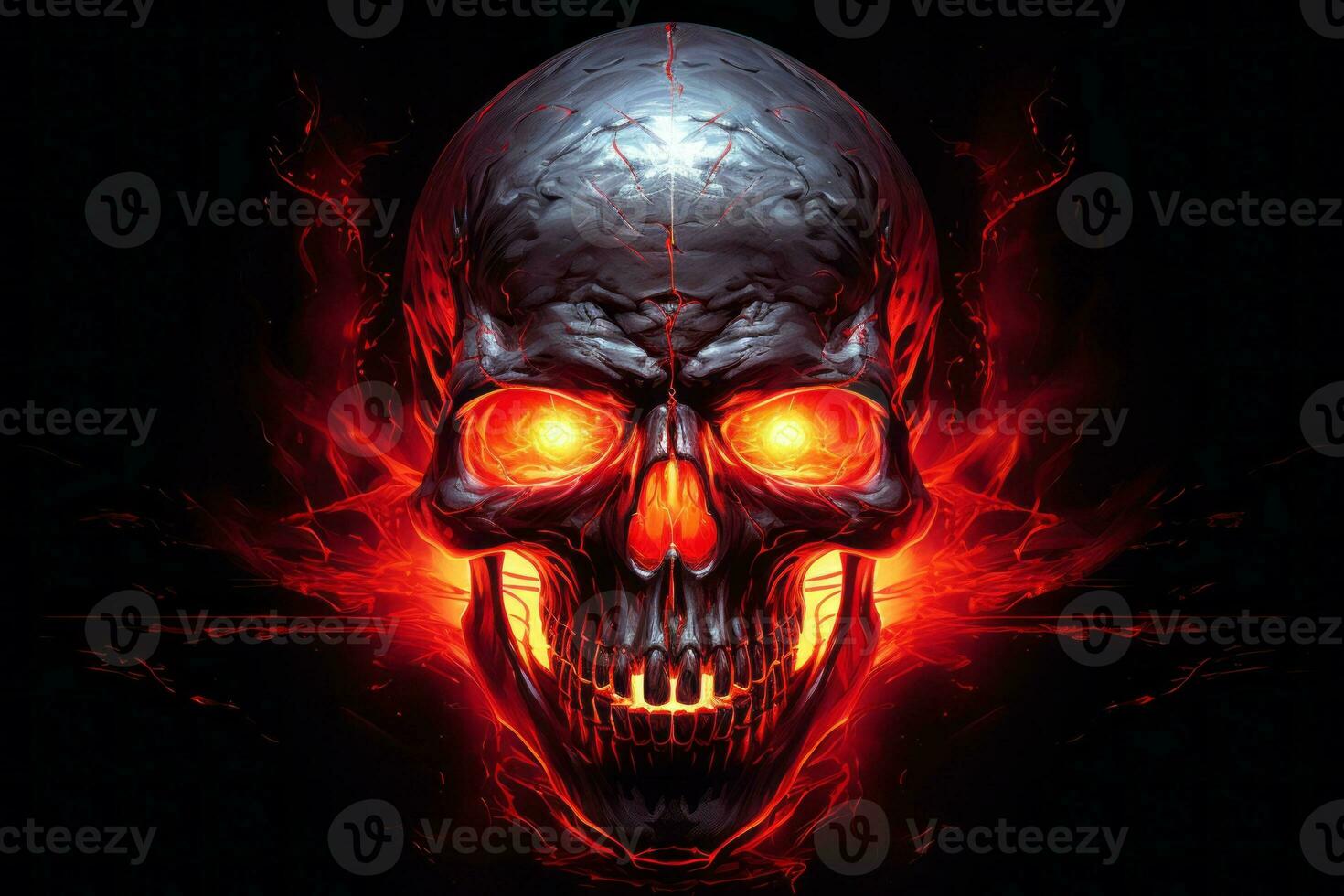 Skull with glowing eyes and red eyes. Generative AI photo