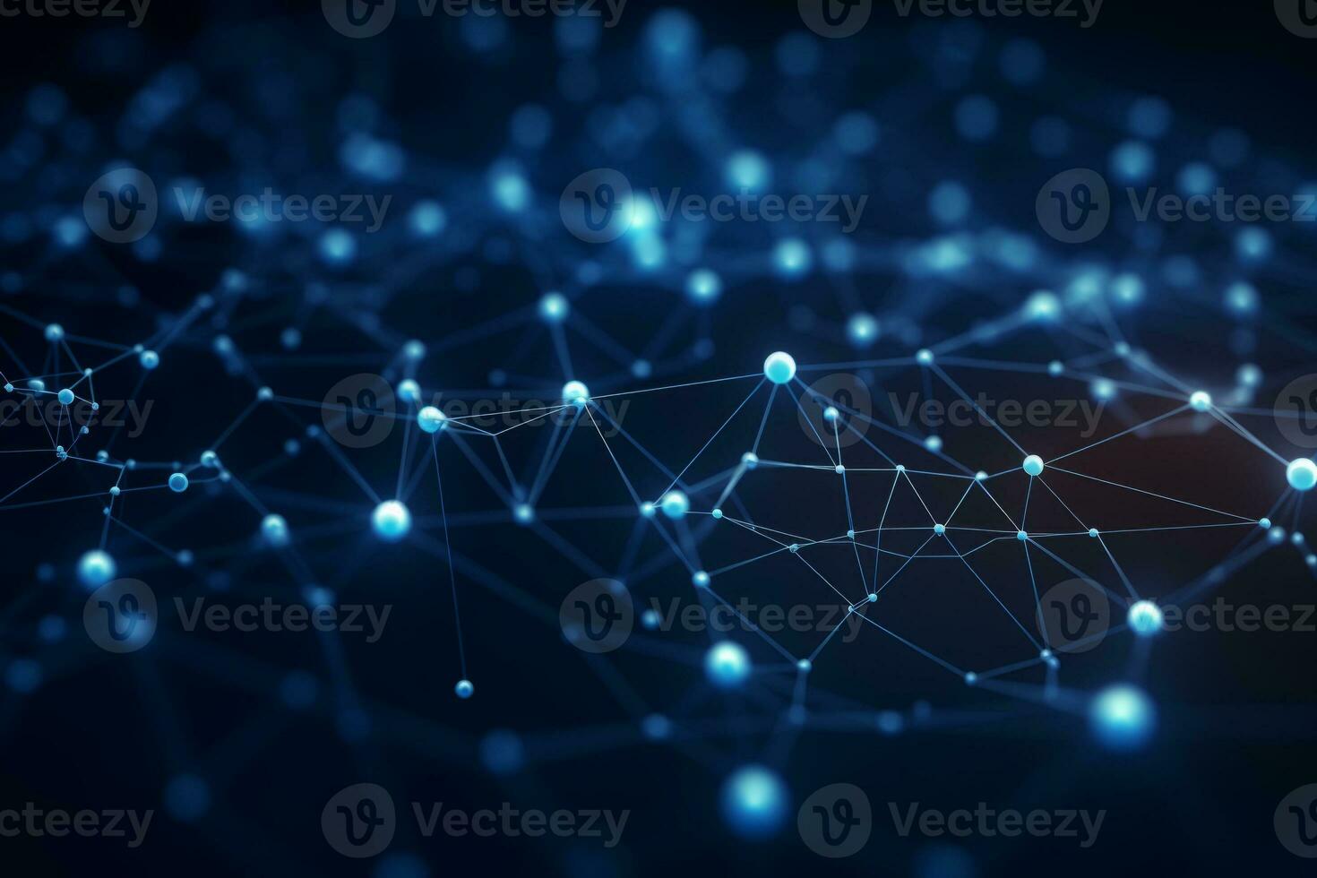Cyber network theme with connected dots. Generative AI photo