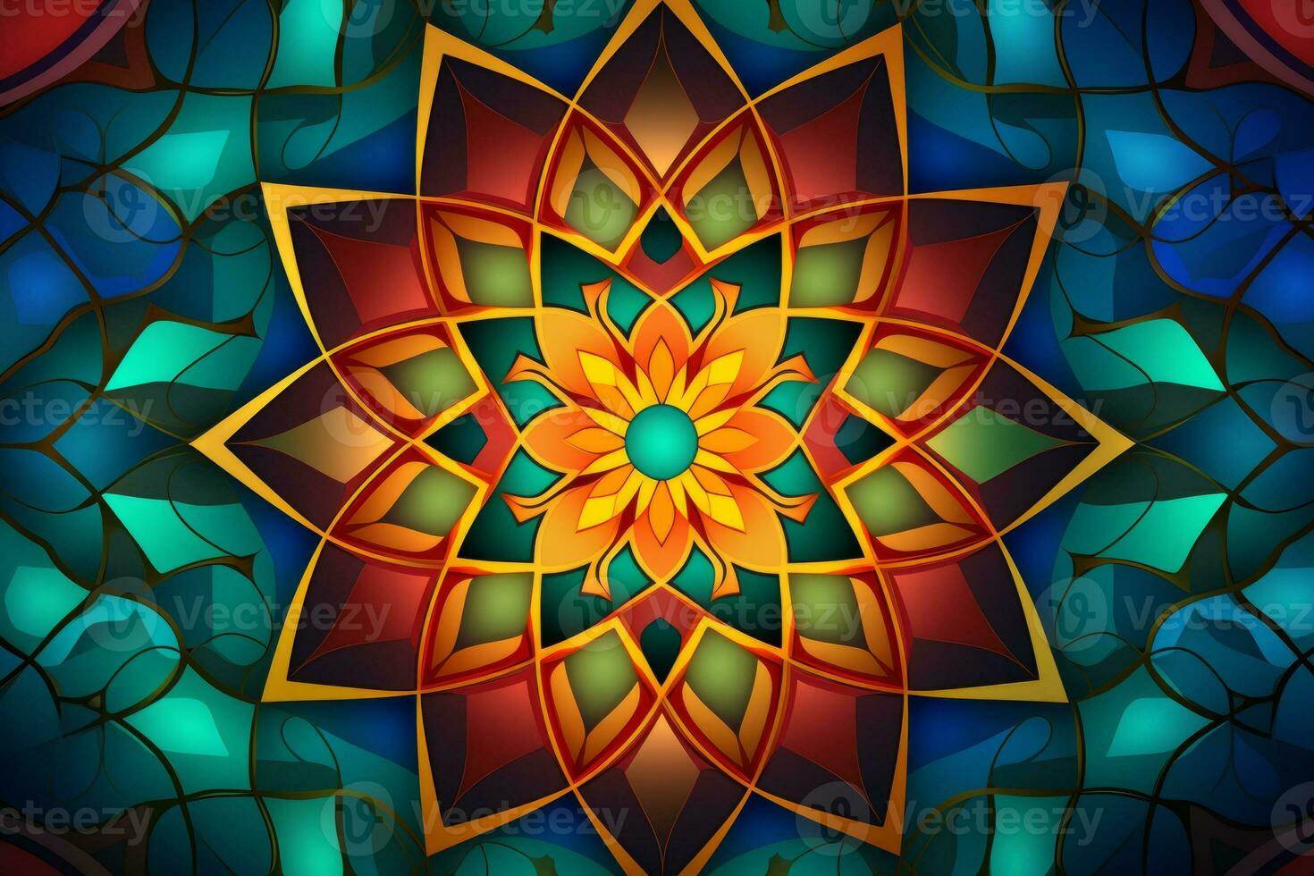 Decorative Islamic patterns in vibrant colors. Generative AI photo