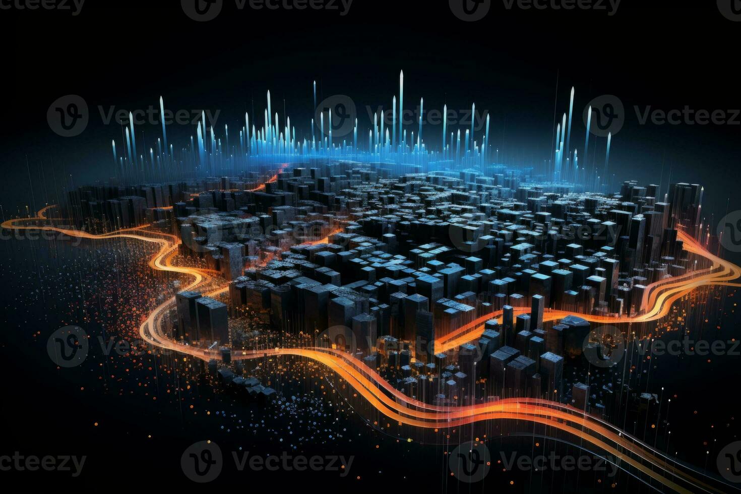 Dynamic data flow in a digital world. Generative AI photo