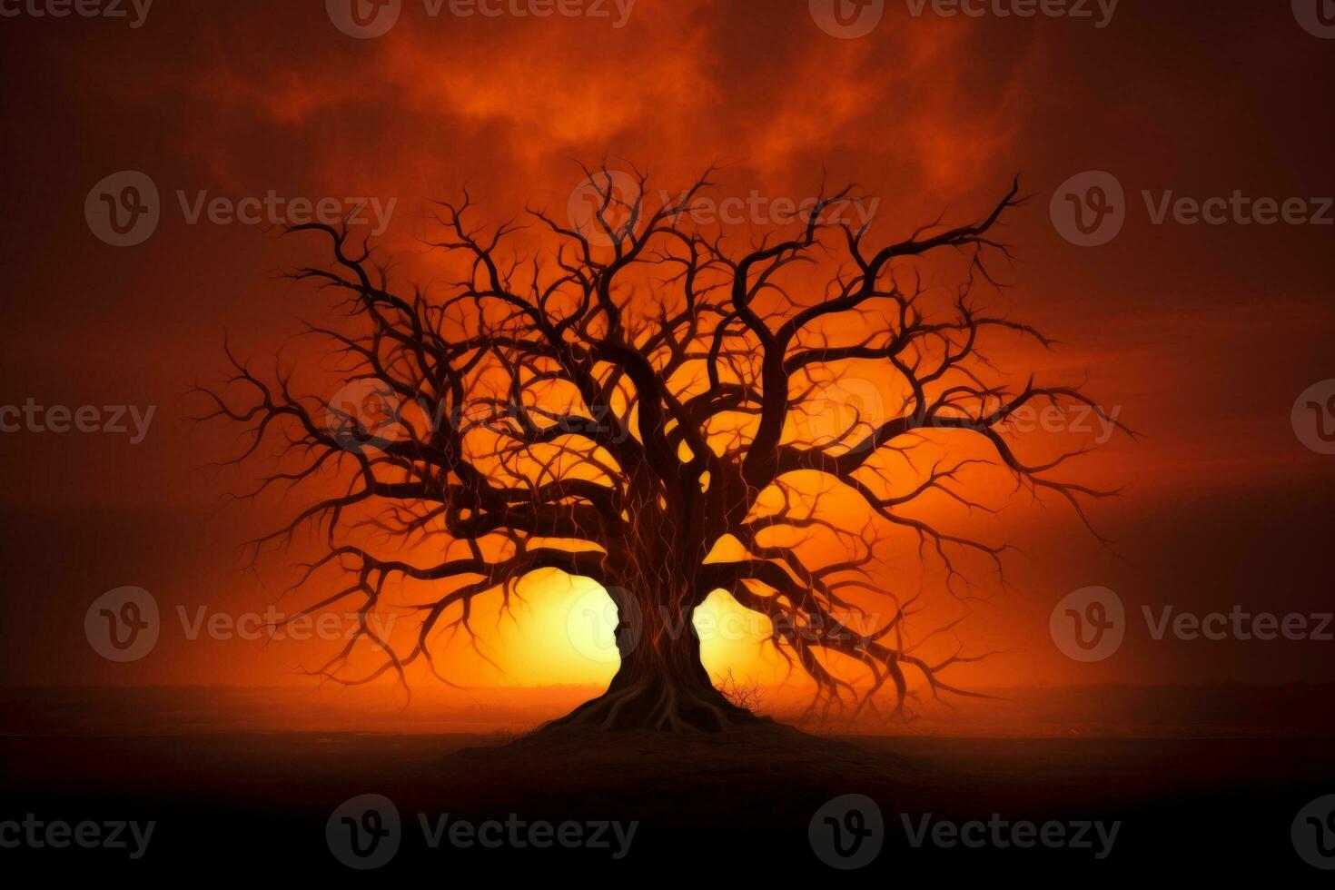 Eerie silhouette of a haunted tree. Generative AI photo