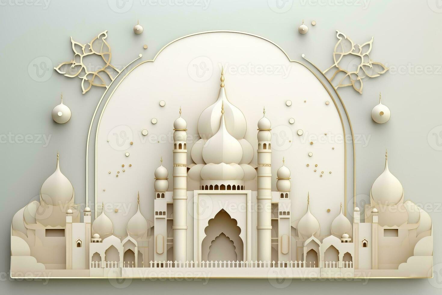 Paper cut of a mosque with ornaments. Generative AI photo