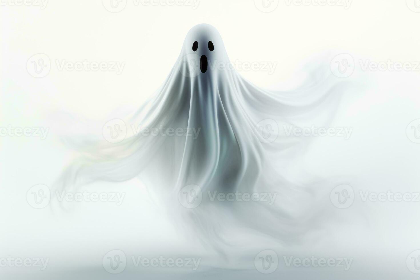 Ghostly apparition floating with white mist and glowing eye. Generative AI photo