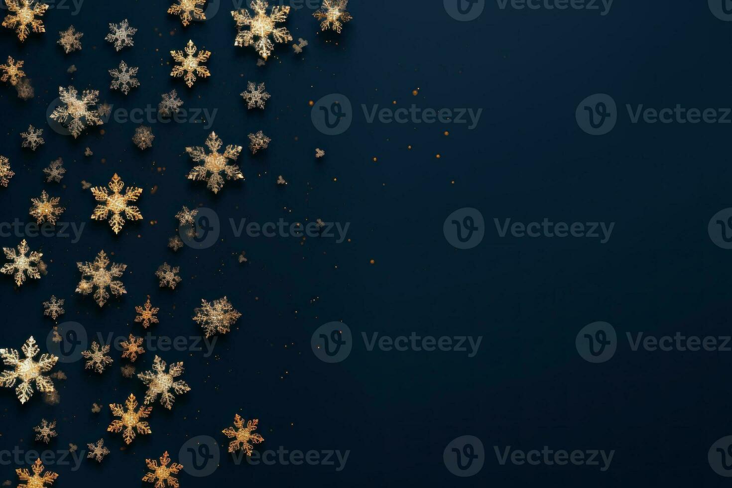 Glittering golden snowflakes. Generative AI photo