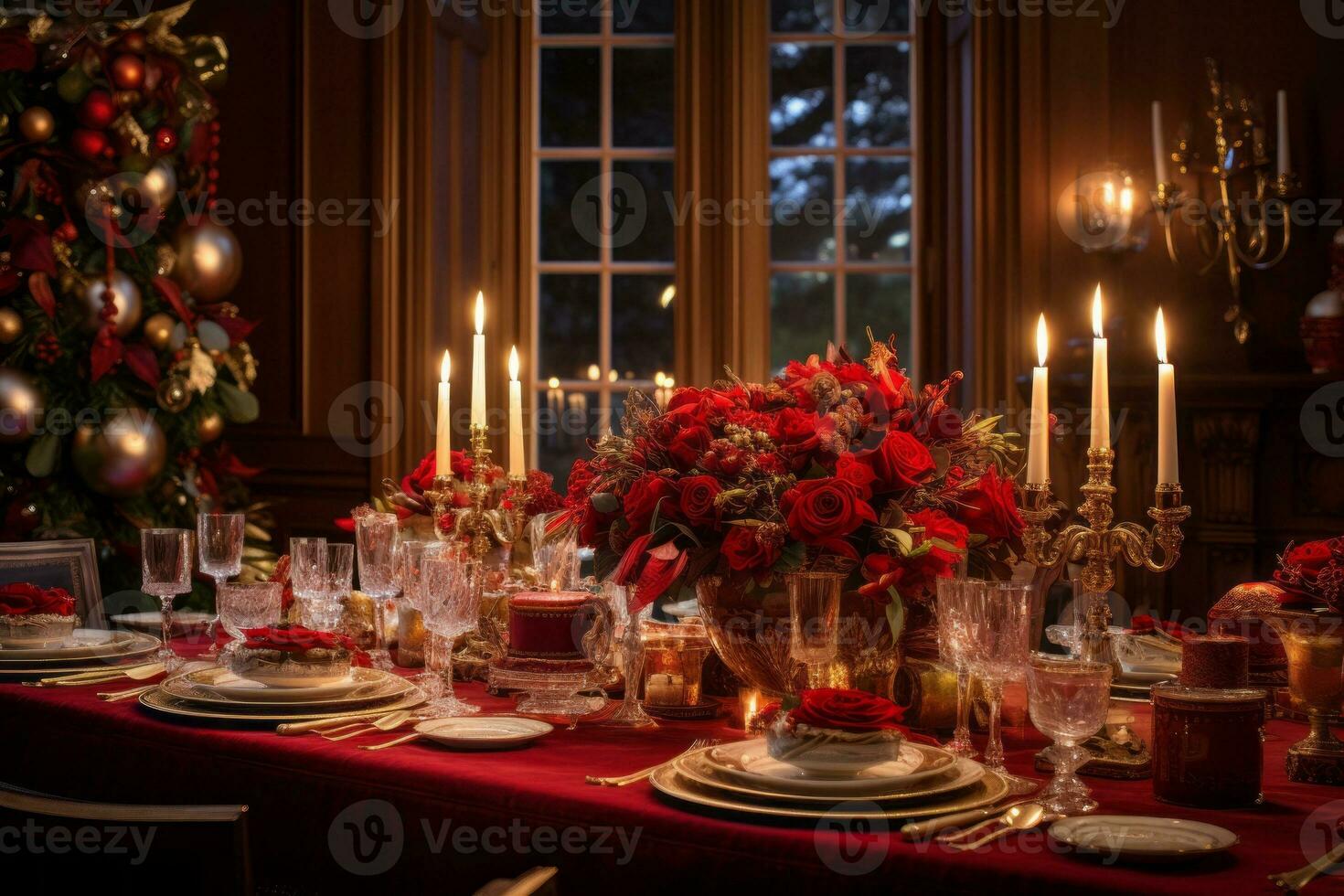 Gradient of red and gold, traditional holiday setting. Generative AI photo