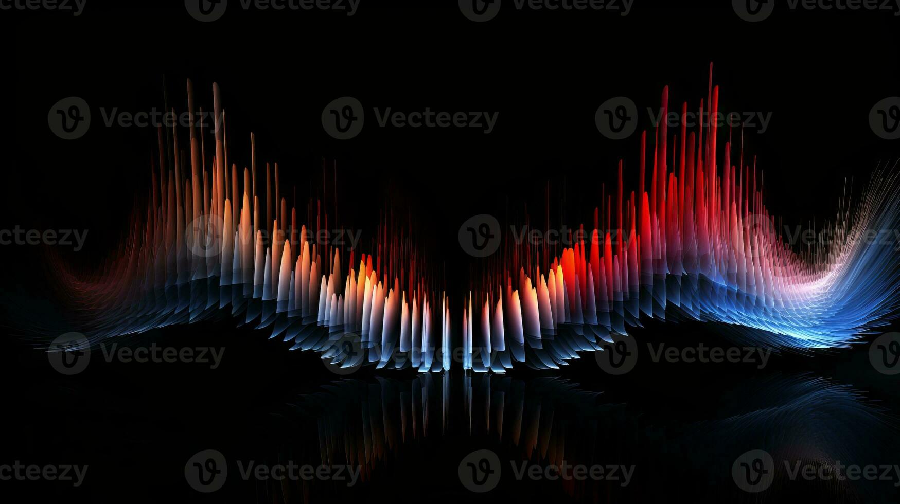Hypnotic audio waveforms transforming into abstract art forms. Generative AI photo