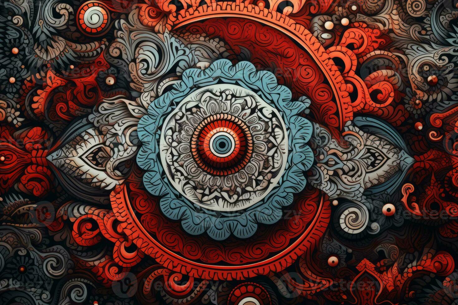 Vibrant painting of a red and blue flower. Generative AI photo