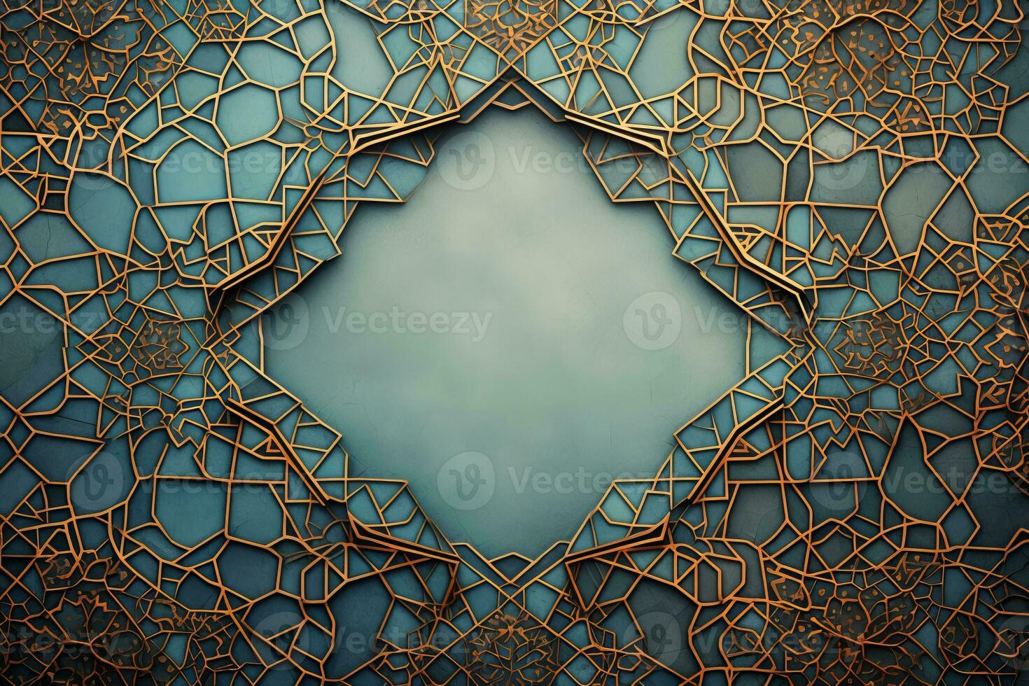 Islamic pattern border on textured backdrop. Generative AI photo