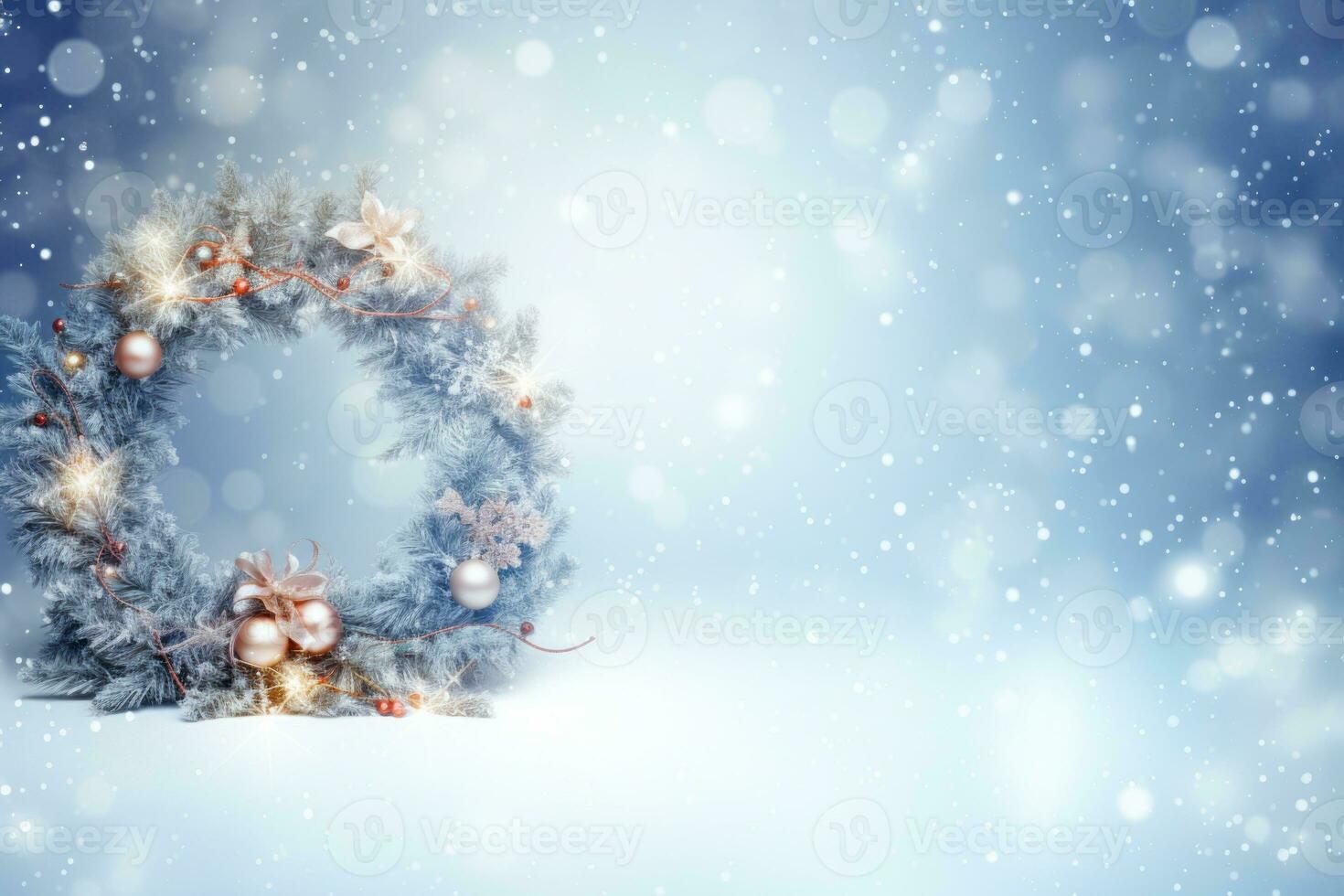 Merry Christmas text on a snowy background. Generative AI photo