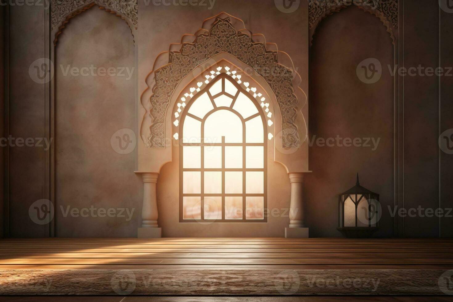 Mosque window with copy space. Generative AI photo