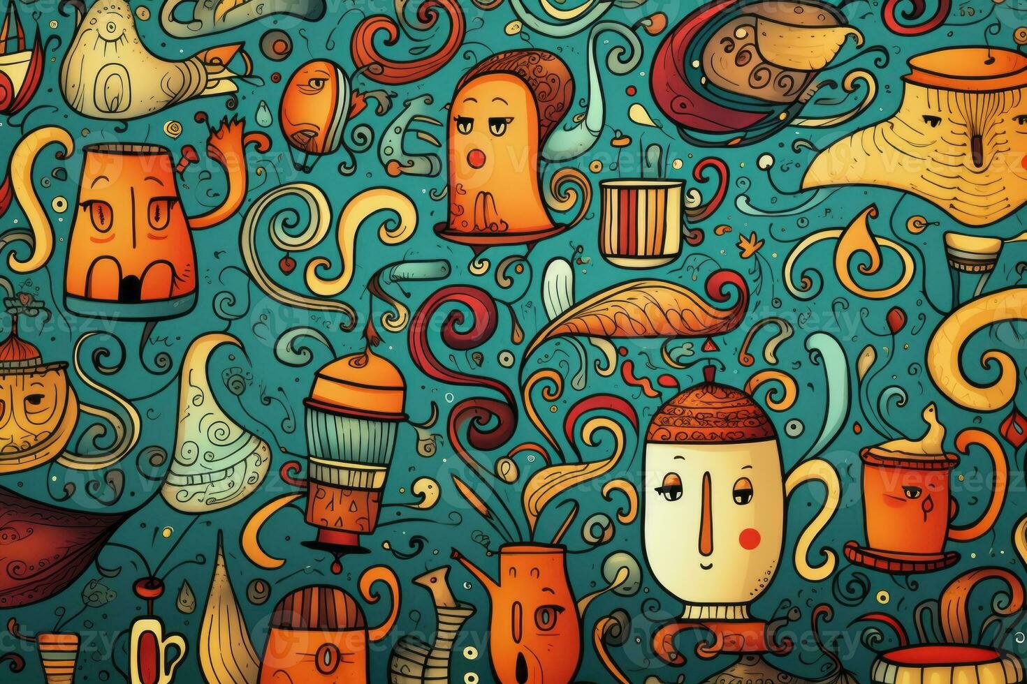 Playful Wallpaper with Whimsical Doodles. Generative AI photo