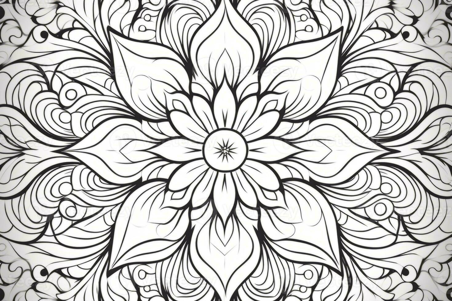 Black and white flower drawing. Generative AI photo