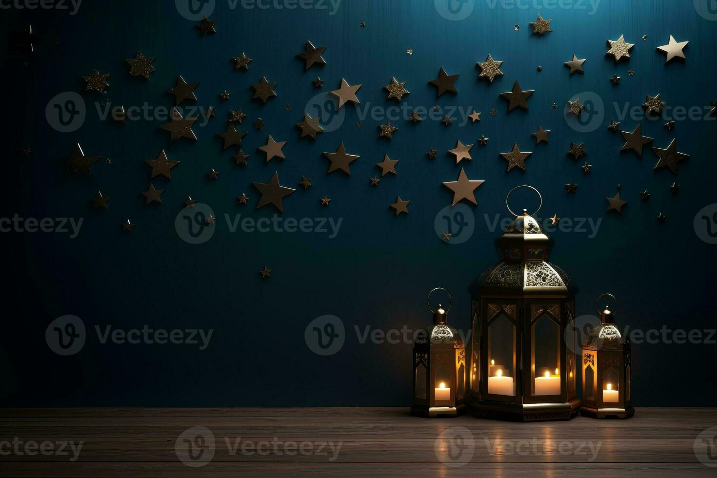 Ramadan lantern and stars backdrop. Generative AI photo