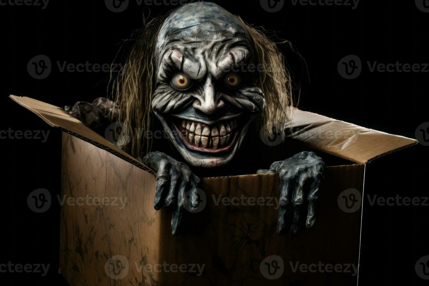 Scary jack-in-the-box with a menacing grin. Generative AI photo