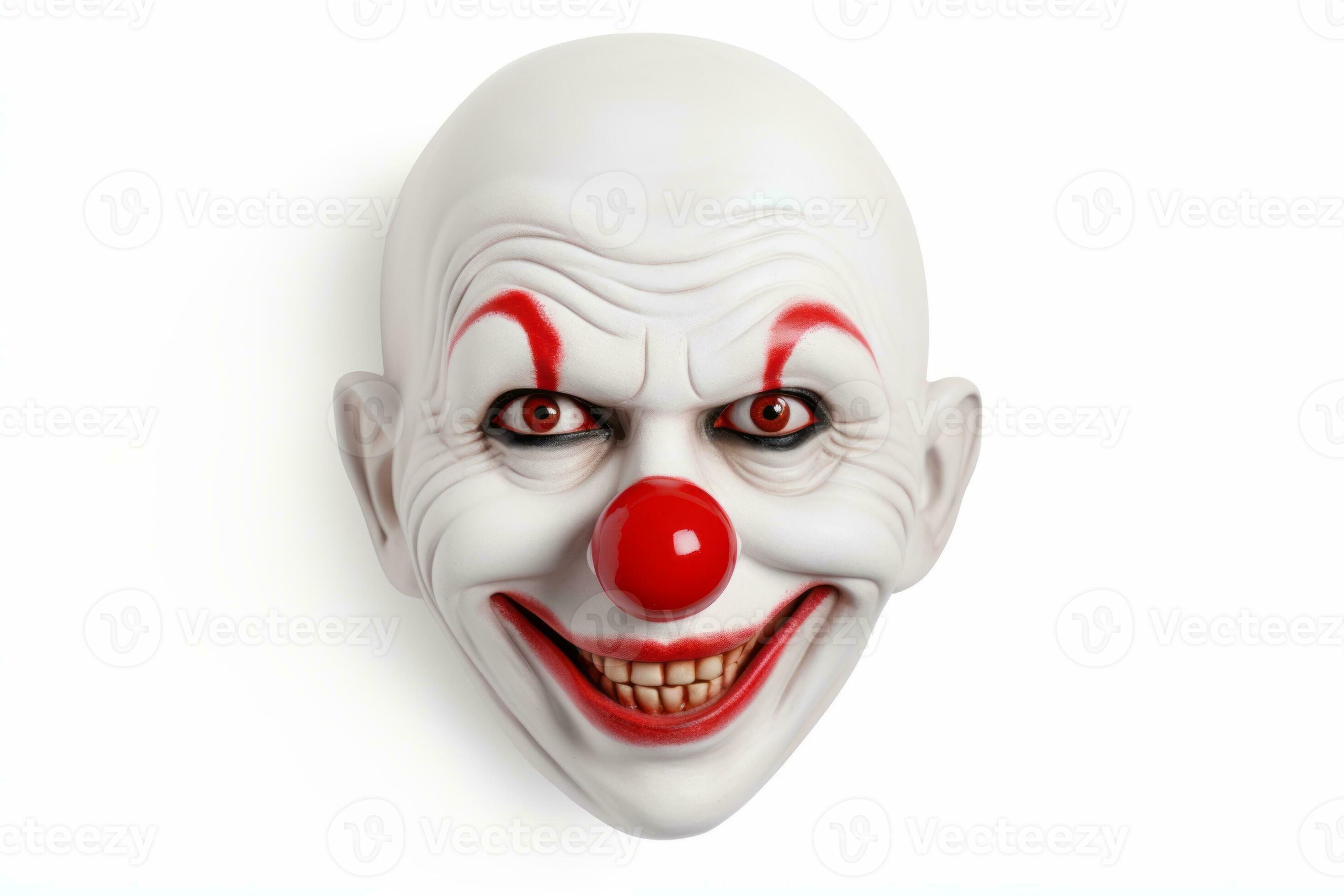Scary clown mask with red nose isolated on white. Generative AI