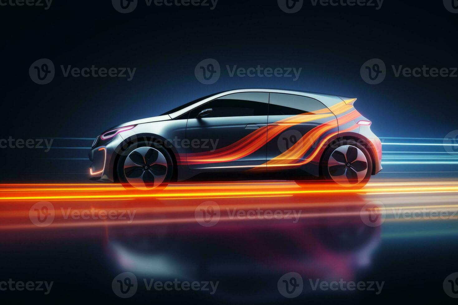 Side View of Electric Car on Clean Surface. Generative AI photo