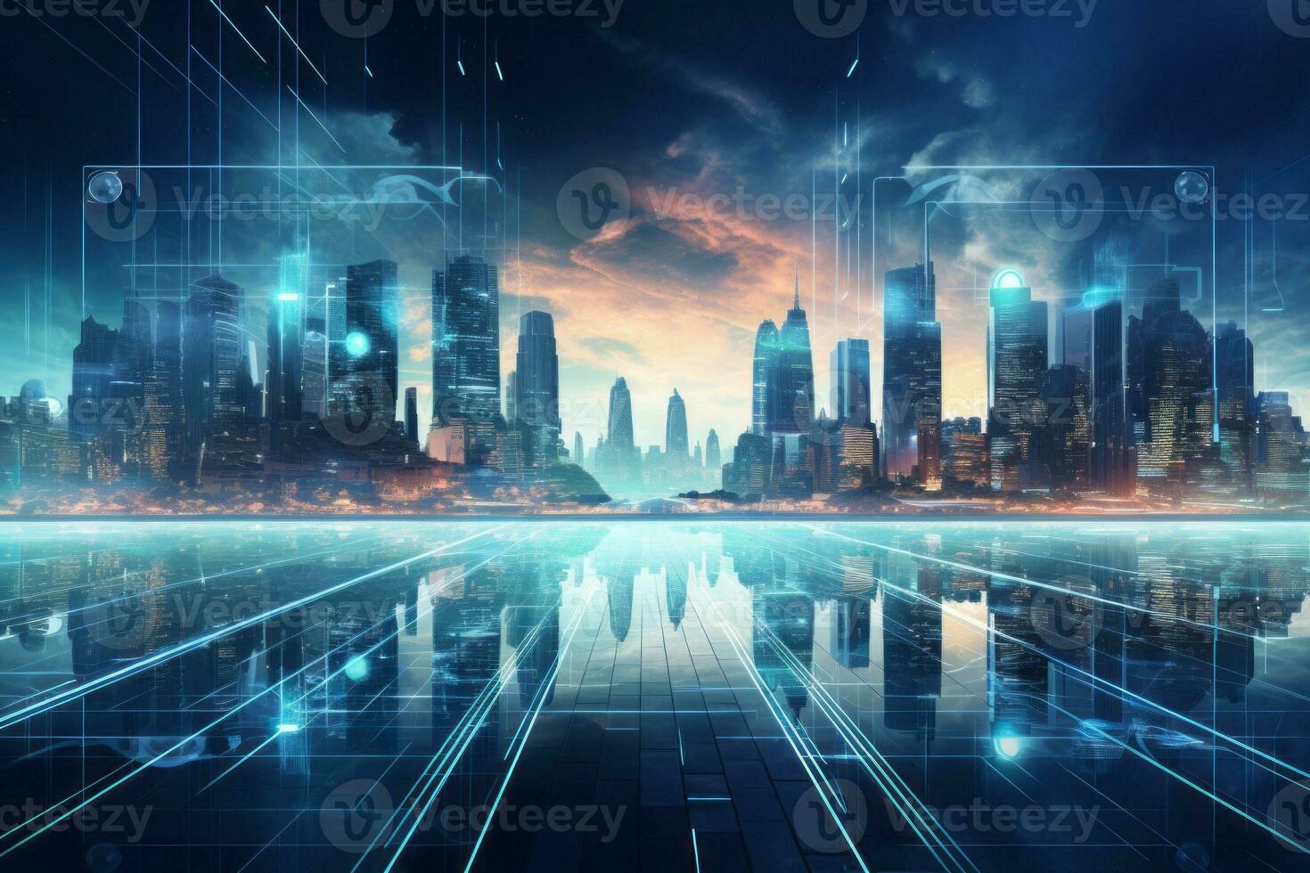 Futuristic elements city background. Generative AI photo