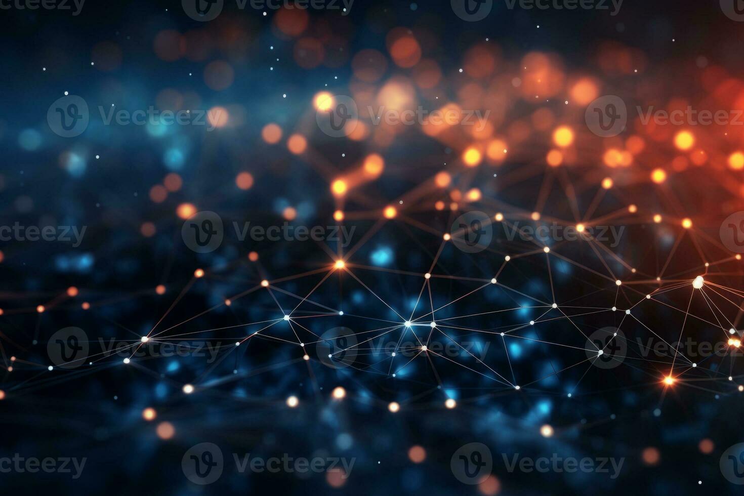 Technology network with connected lines and dots. Generative AI photo