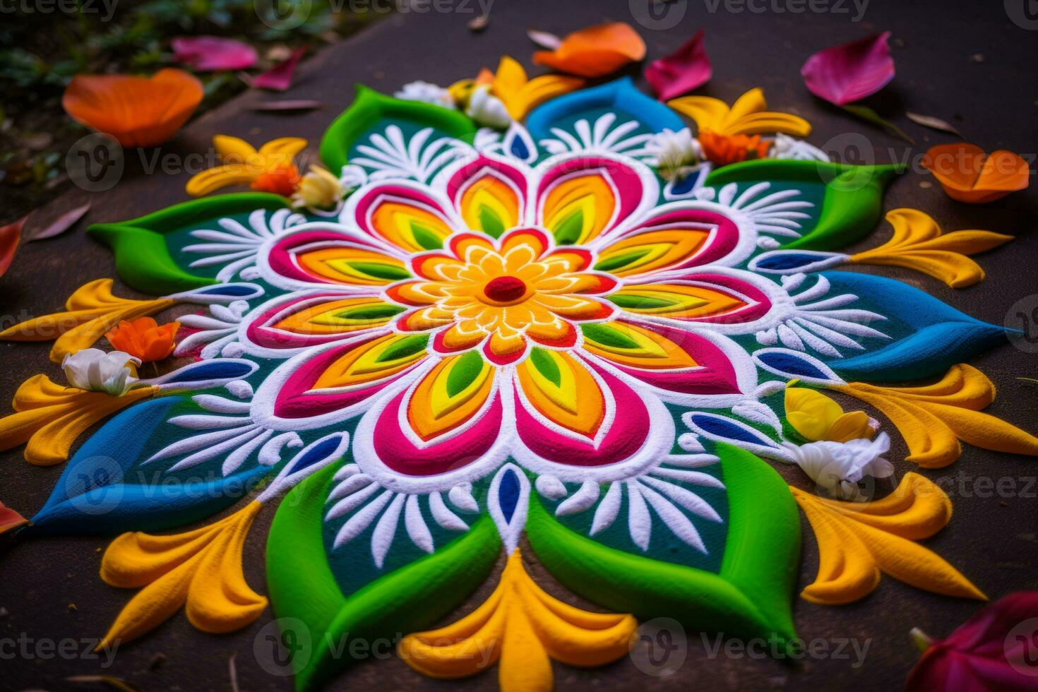 Colorful flower design on the ground. Generative AI photo