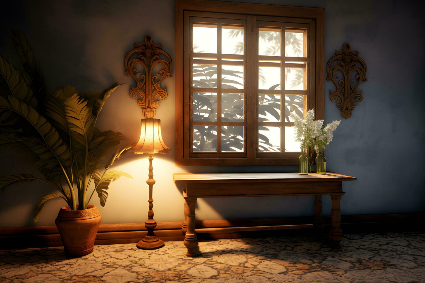Luxury imperial interiors room with window AI Generative photo