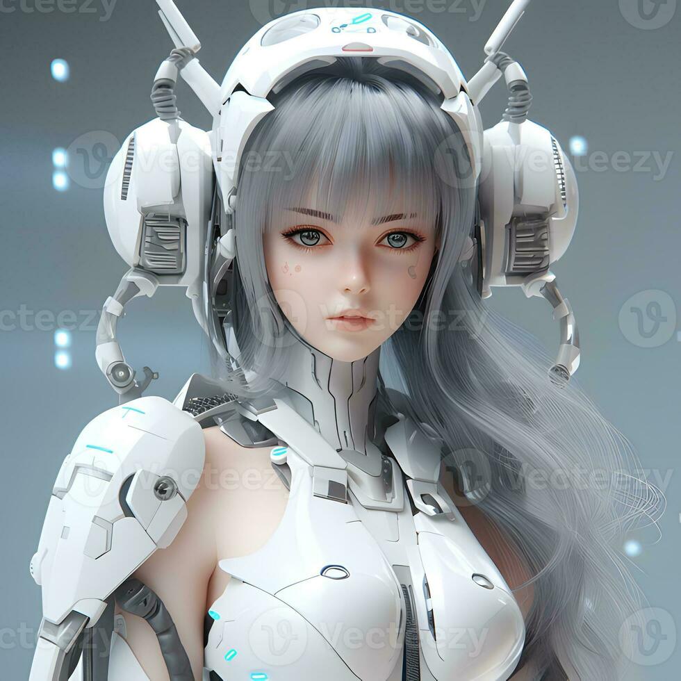 3d render of Mecha robot anime girl AI Generative photo