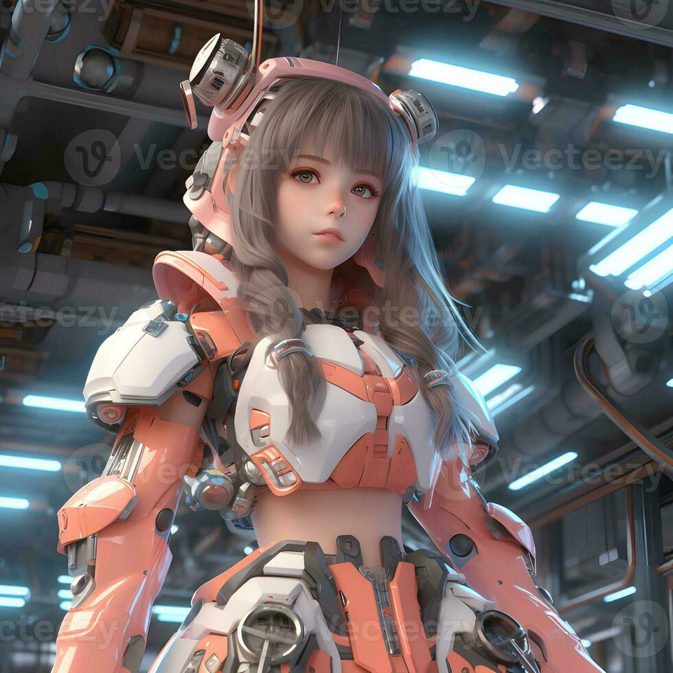 3d hacer de mecha robot anime niña ai generativo foto