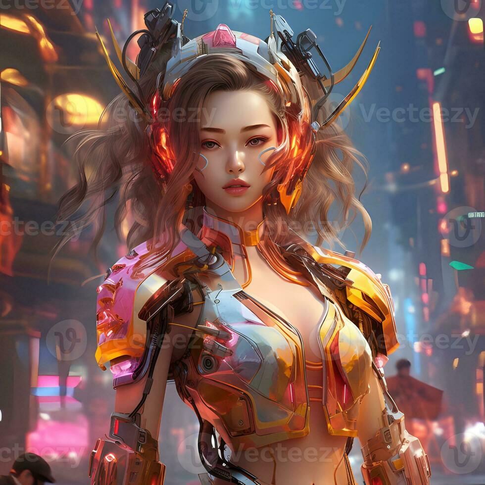 3d render of Mecha robot anime girl AI Generative photo