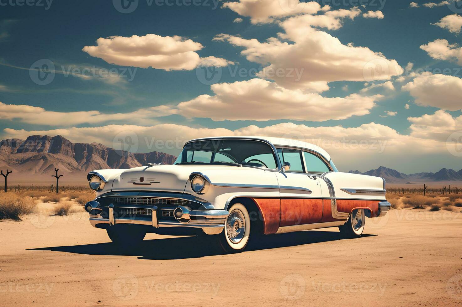 Shot of a classic car on route 66 AI Generative photo