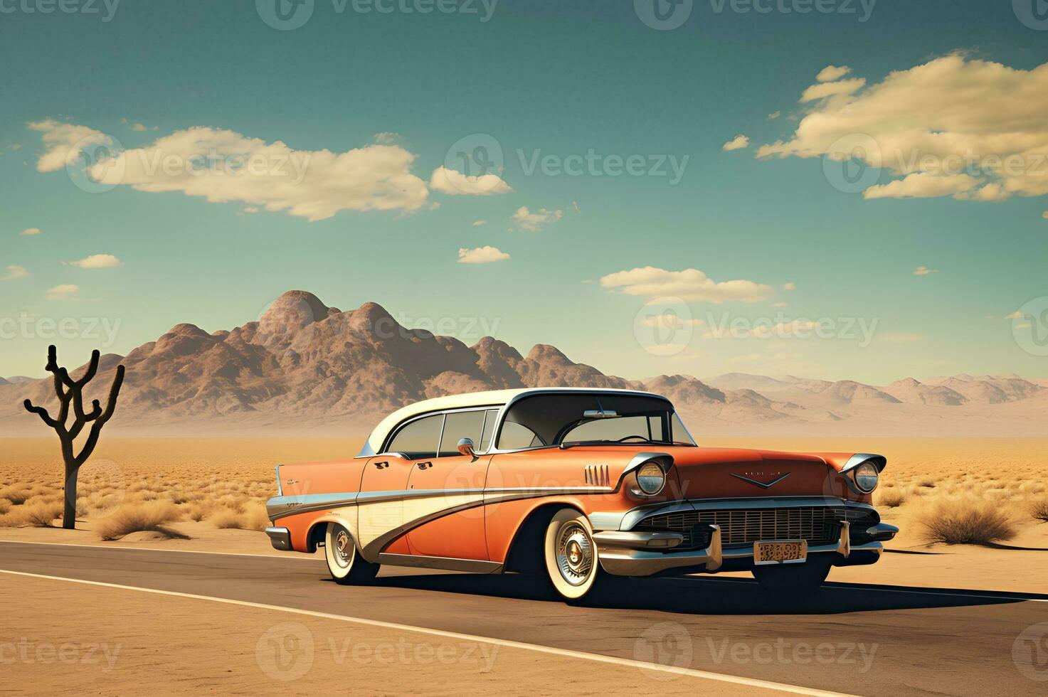 Shot of a classic car on route 66 AI Generative photo