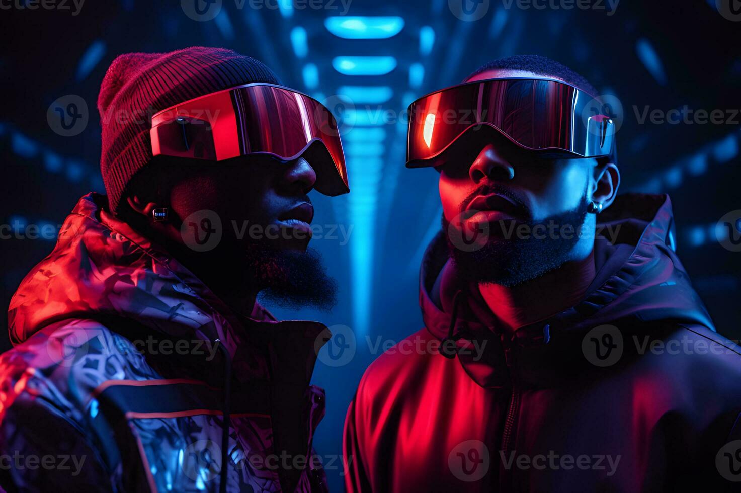 Men wearing futuristic VR eyewear AI Generative photo