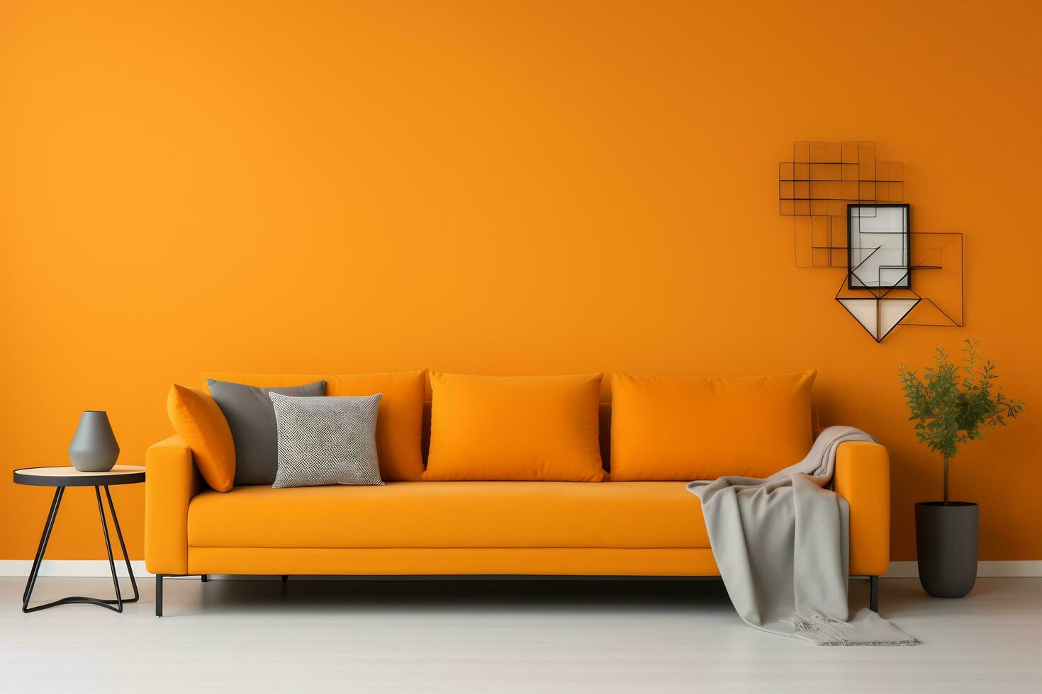 Corner fabric sofa near vibrant wall AI Generative 31583449 Stock Photo ...