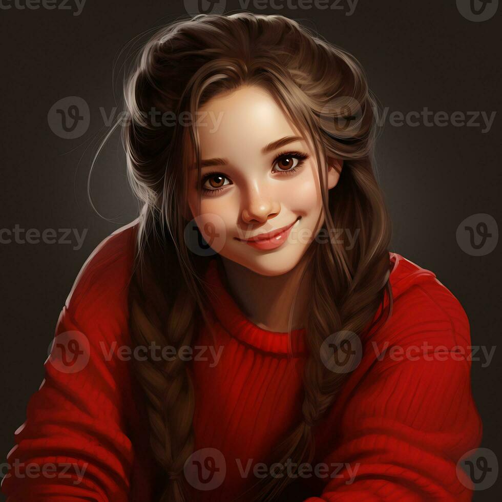 AI Generative Beautiful similing girl with long hair twintails wearing red sweater photo