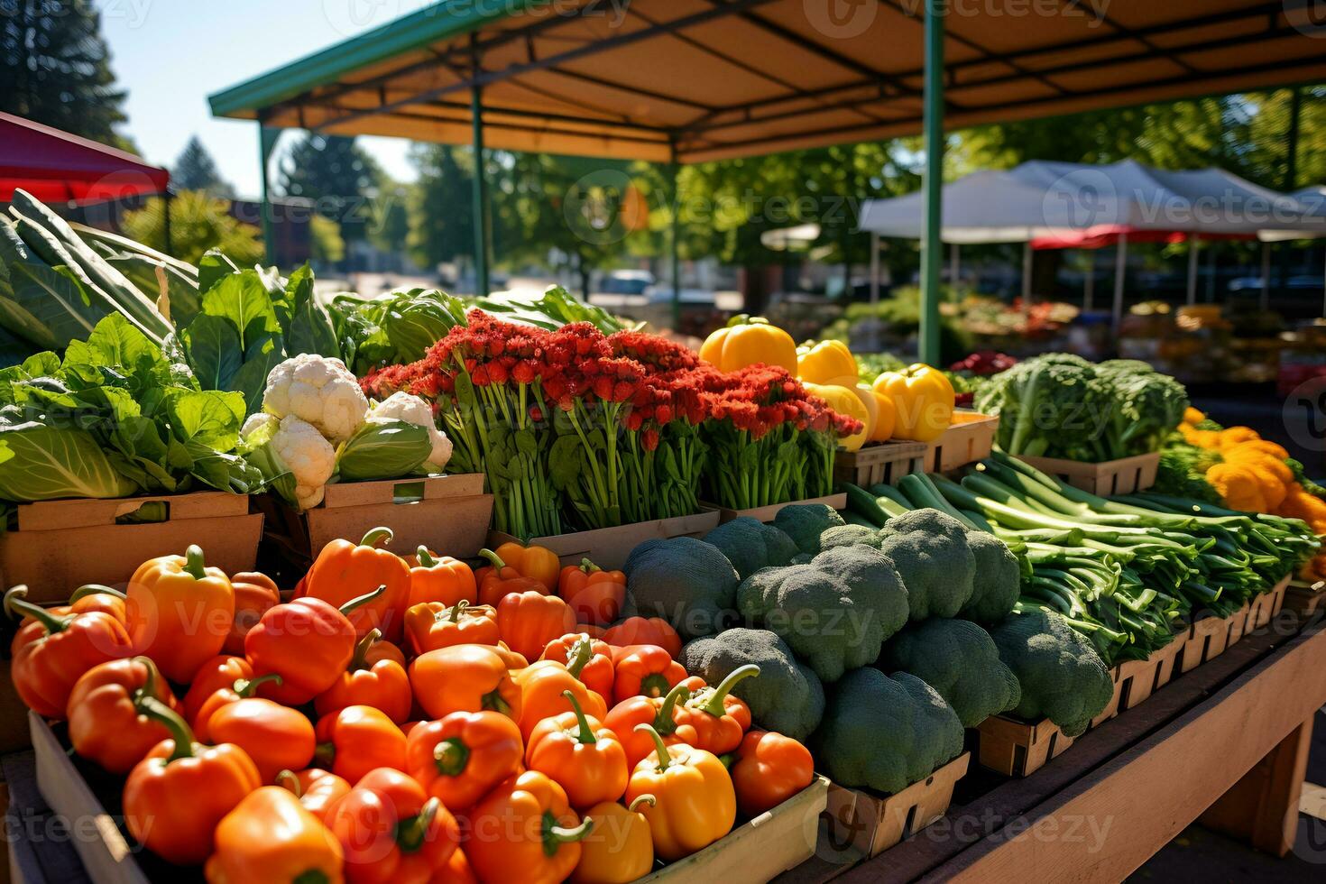 AI Generative Local farmers market with super fresh produce photo