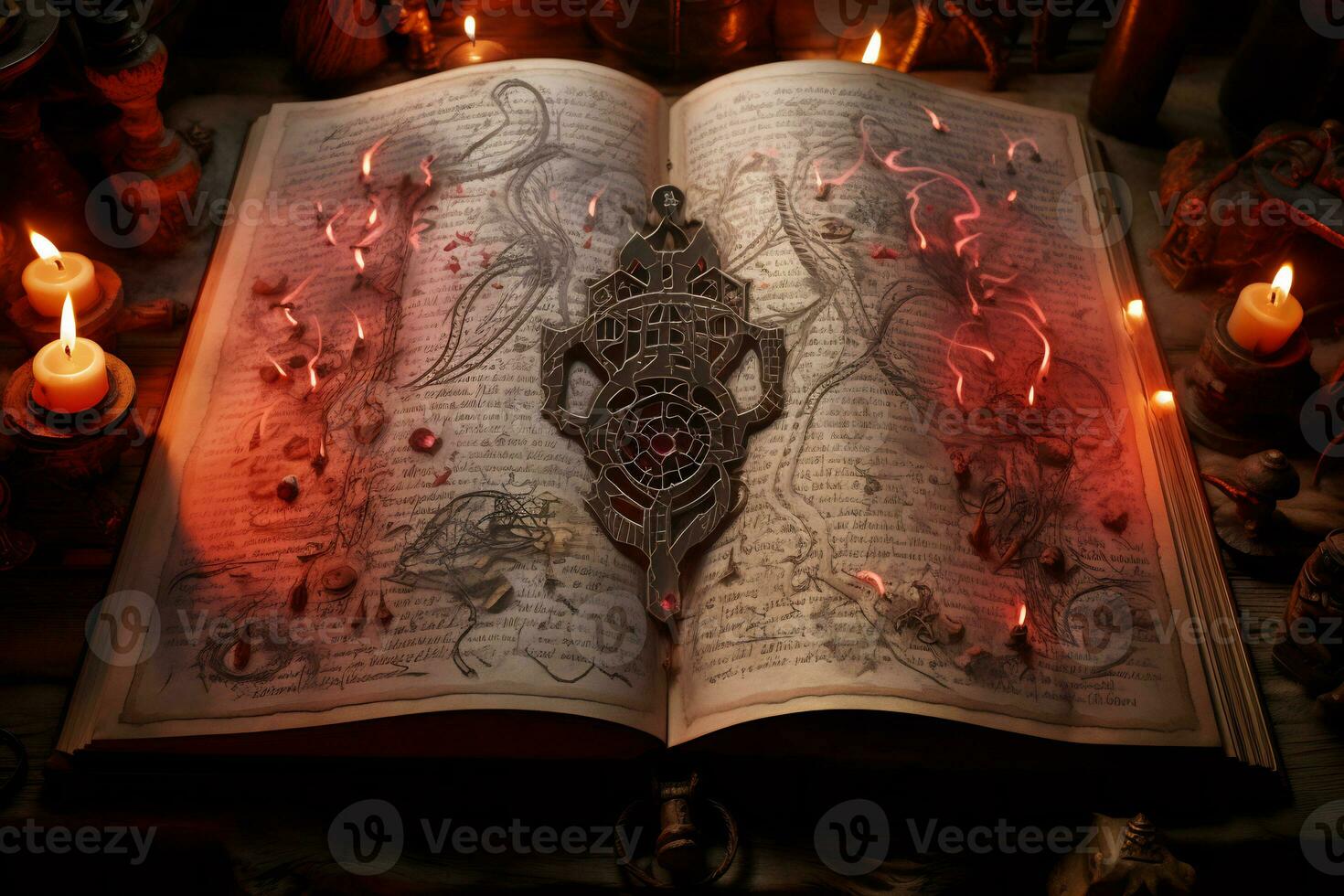 An intricate illustration of a witch ancient spellbook AI Generative photo