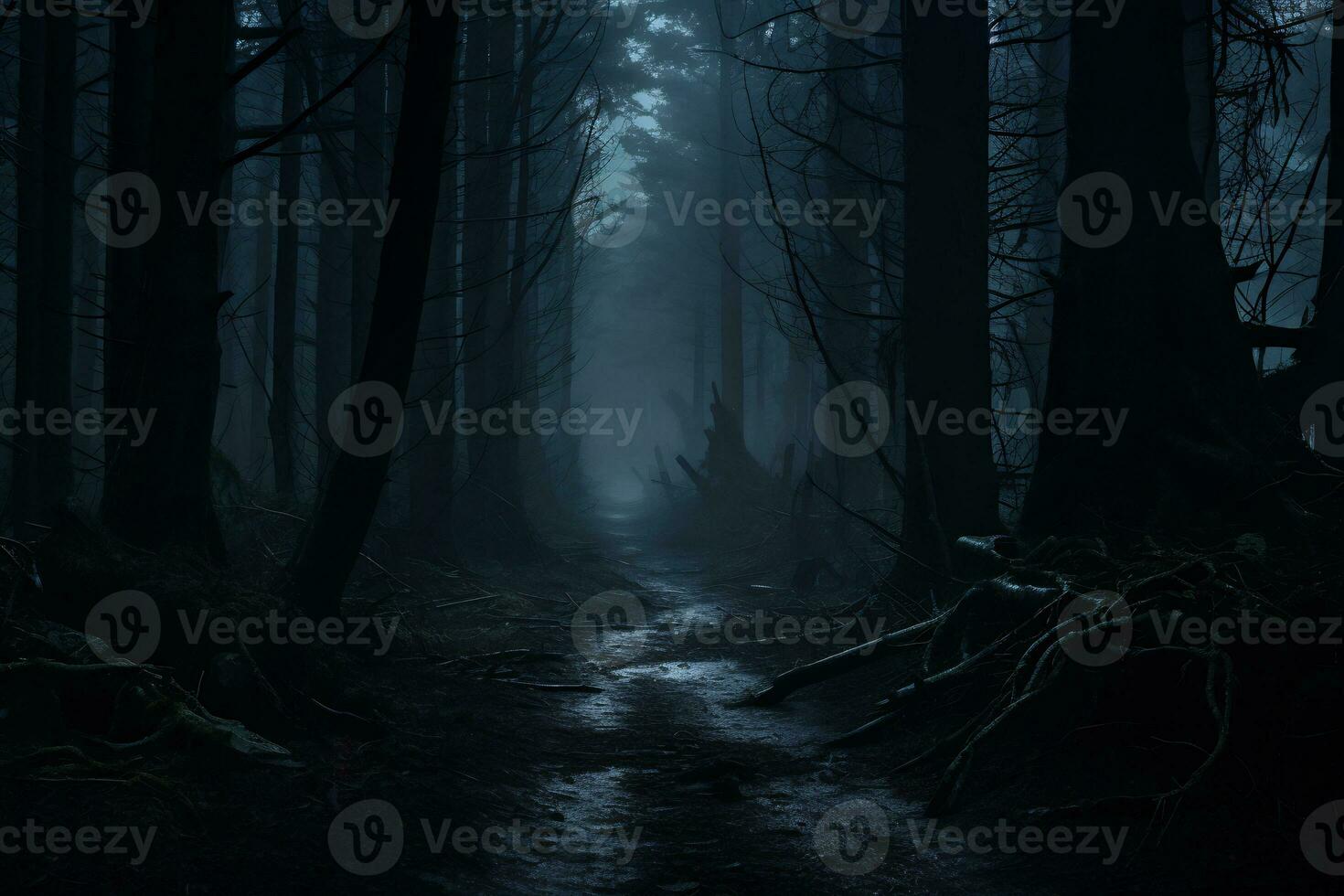 AI Generative spooky journey through a haunted forest photo