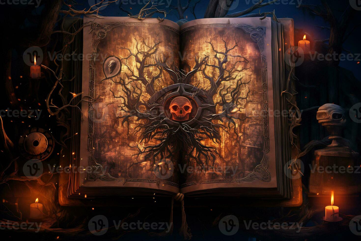 An intricate illustration of a witch ancient spellbook AI Generative photo