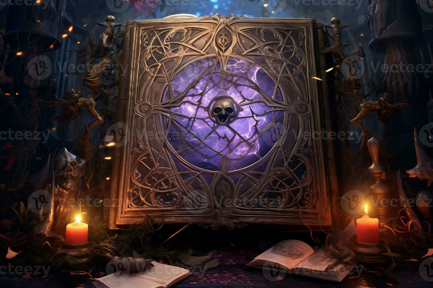An intricate illustration of a witch ancient spellbook AI Generative photo