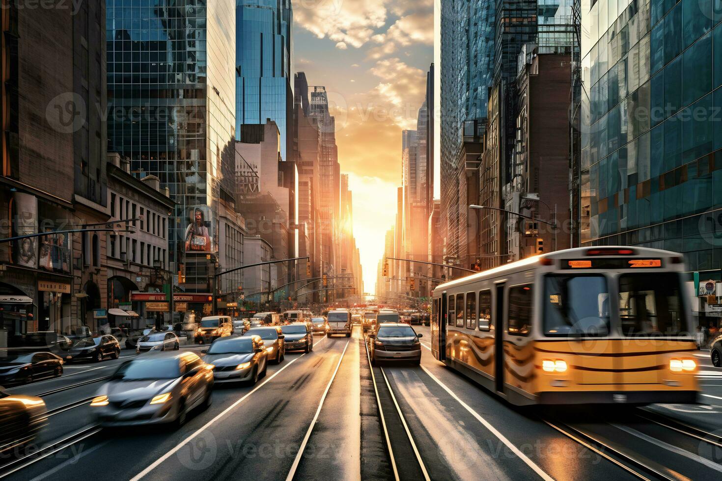 capturar de ajetreo y bullicio de un ciudad en el Mañana ai generativo foto